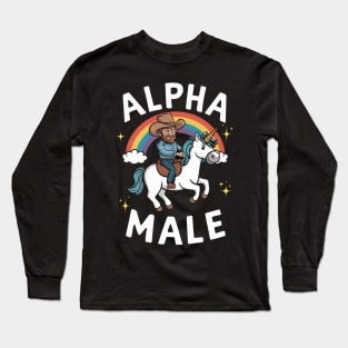 Alpha Male Funny Unicorn Rainbow Gift Fathers Day Gay Man LGBT Pride Cowboy Long Sleeve T-Shirt